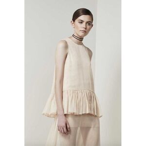 Keepsake The Label nude biscuit cream All Rise sheer sleeveless pleated blouse